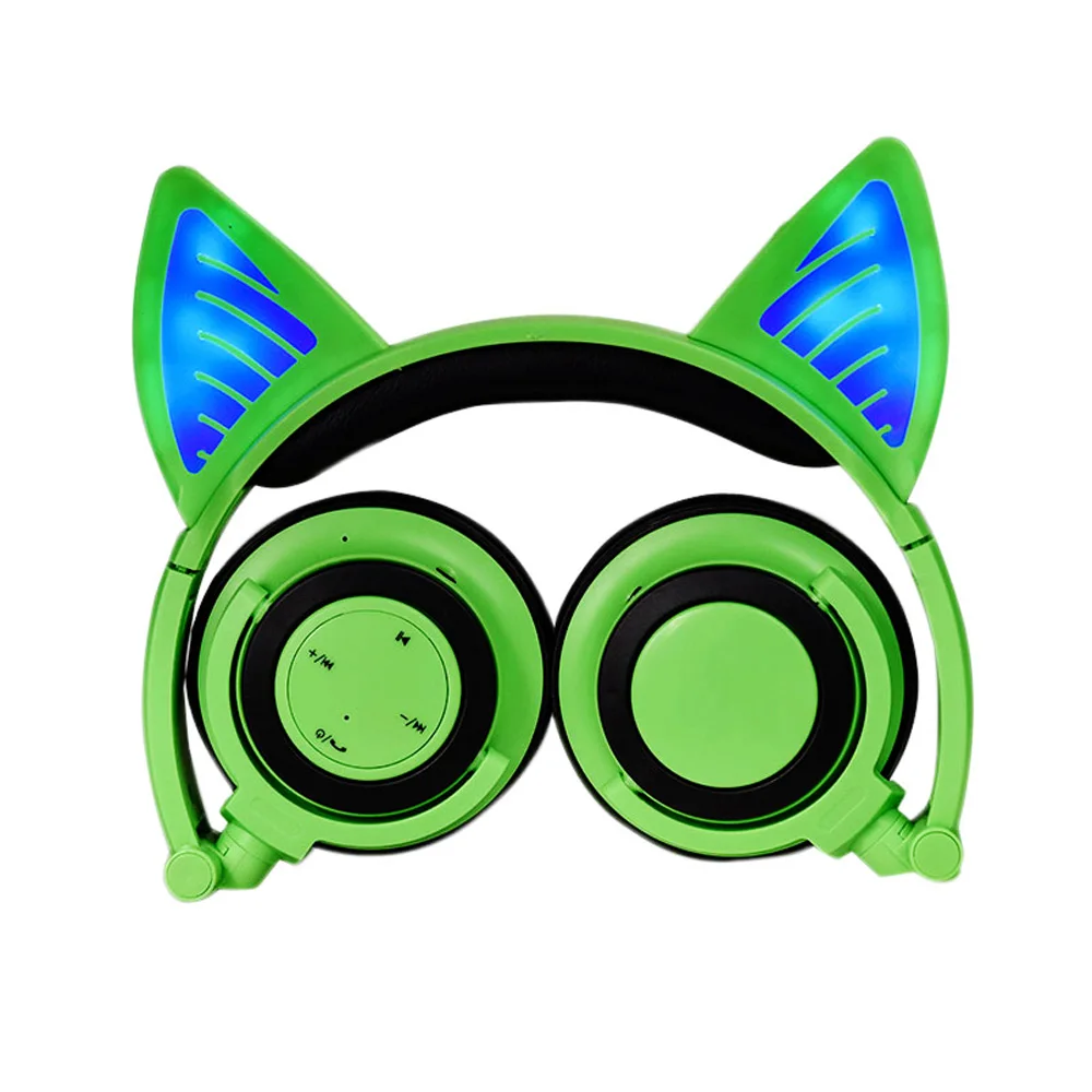 Новые милые кошачьи ушки, мигающие наушники, стерео Bluetooth наушники, косплей, Накладные наушники с шумоподавлением, складные для смартфона