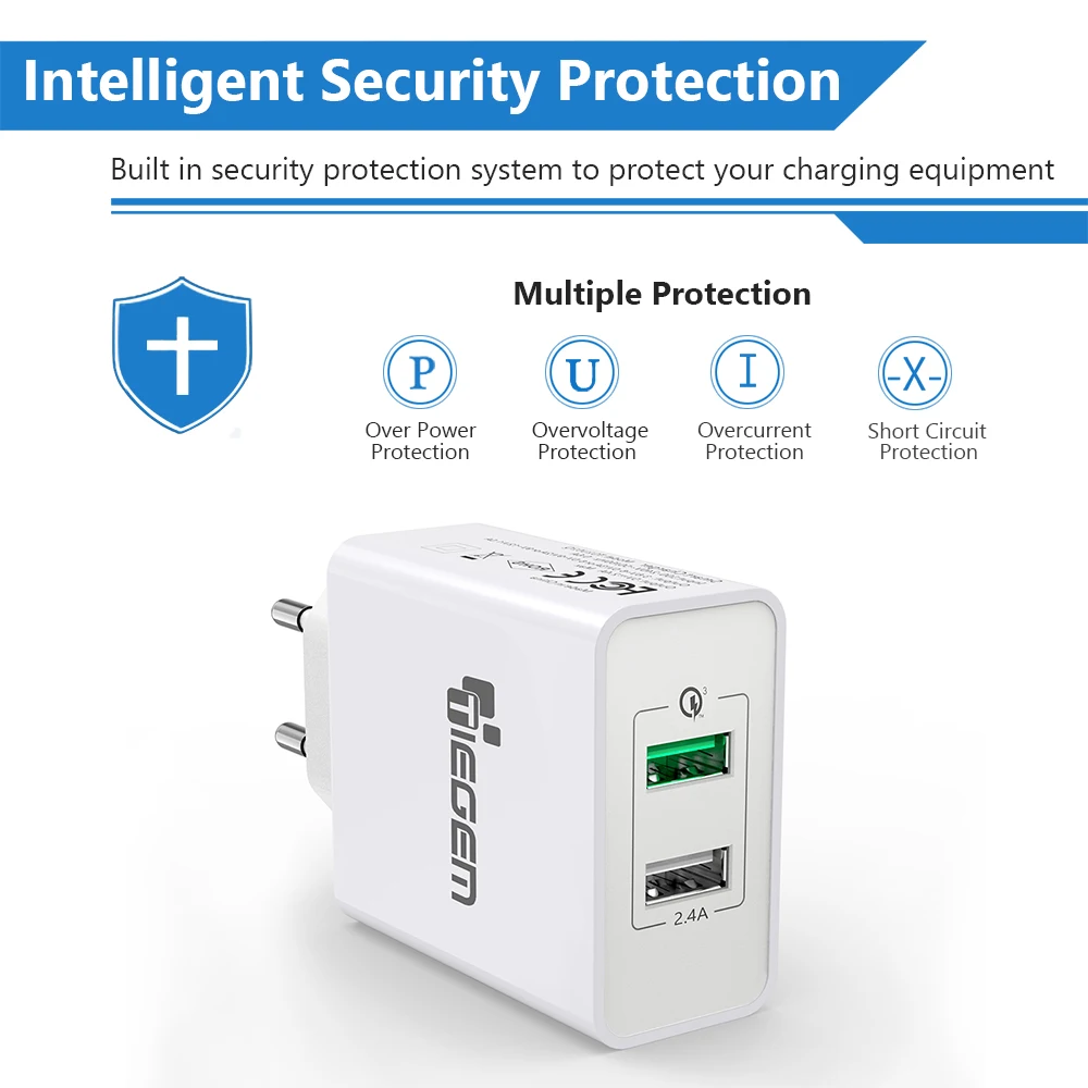 TIEGEM Dual USB быстрое зарядное устройство 3 0 + 2.4A QC 30 Вт быстрой зарядки адаптер ЕС и
