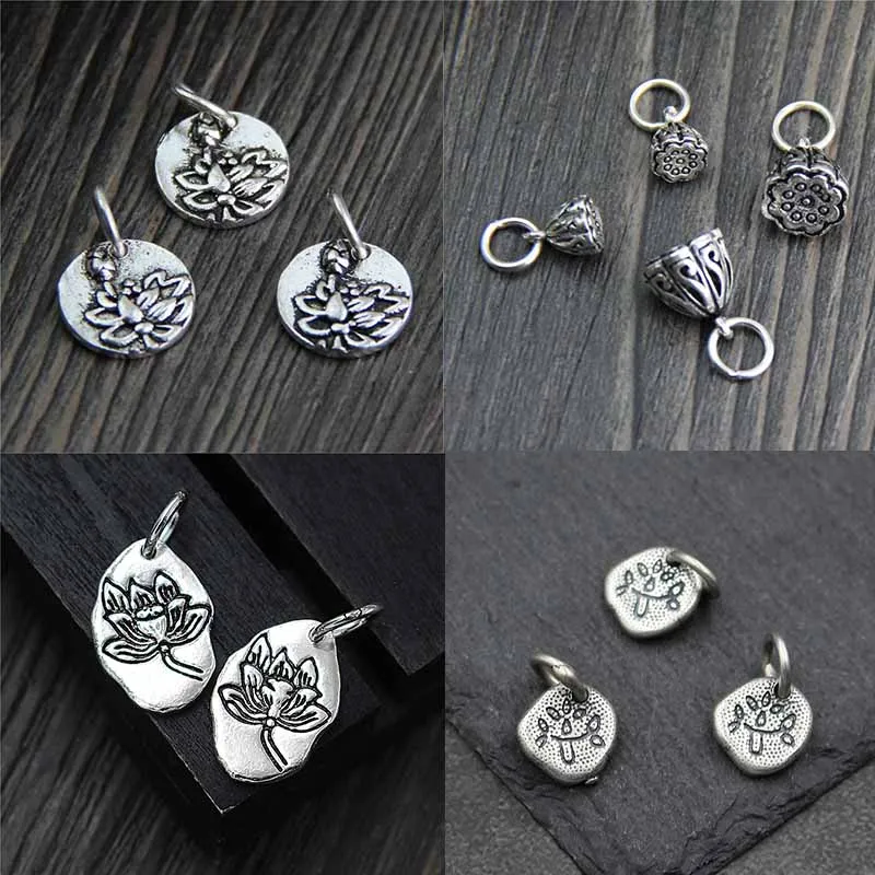 

100% 925 Sterling Silver Pretty Pendant Charms Lotus/Leaf/Heart Craft Vintage Bracelets Silver Pendants DIY Fine Jewelry Making