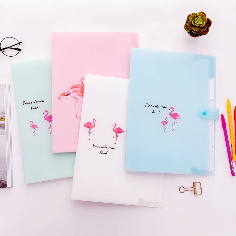 5 Grid Document Bag flamingo Printed A4 File Folder Candy Color Expanding Wallet Portable Organizer Paper Holder Office Supplies |