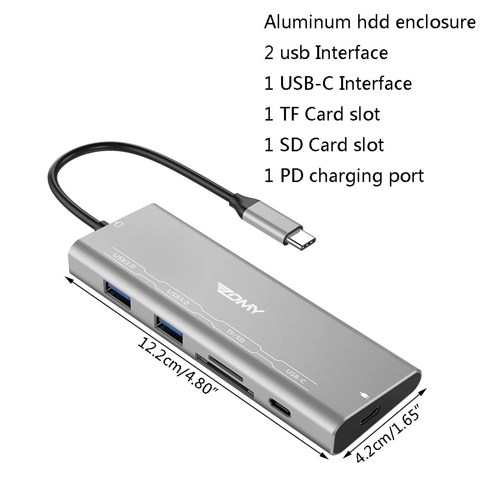 Zomy алюминиевый Портативный hdd док-станция type-C к TF SD карта адаптер usb-c USB 3 1