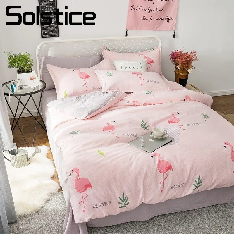 

Solstice Home Textile Pink Flamingo Soft Duvet Cover Pillowcase Flat Sheet Girl Teen Adult Woman Bedding Set Twin King Bed Linen