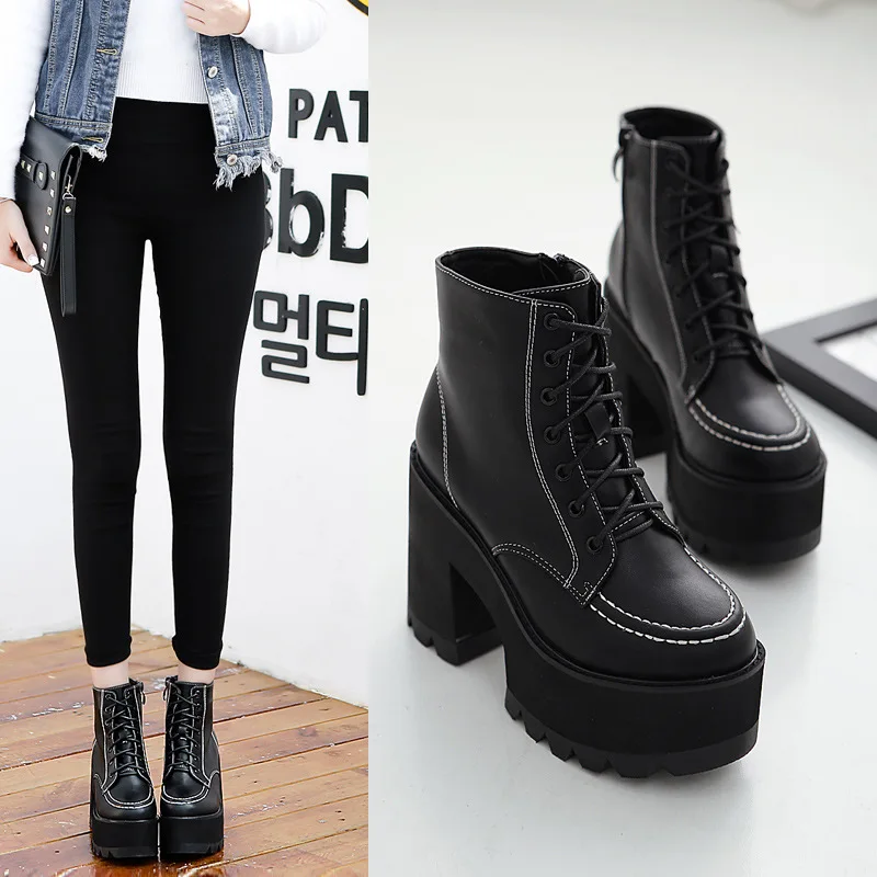 Уличный стиль японский Харадзюку локомотив рыцарские Ботинки Martin на толстом