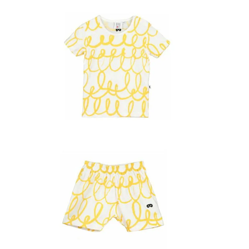 Sets Yellow EnkeliBB/модная дизайнерская одежда для детей летняя одежда для мальчиков Футболка с принтом для детей, летние топы для малышей, штаны детские топы с волнистым принтом - Цвет: Sets Yellow