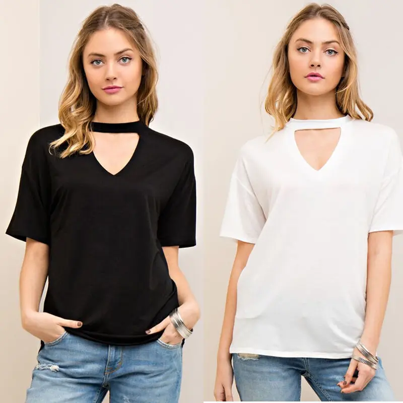 Женская блузка с коротким рукавом и V образным вырезом|choker top|t-shirt topfashion top |