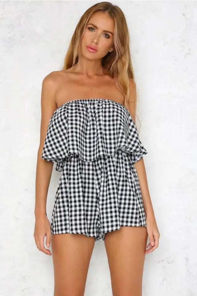 LARRONKETY Designer 2017 Summer Plaid Cotton Polyester Casual Jumpsuits Fashion Vintage Style All Match Playsuits Rompers | Женская