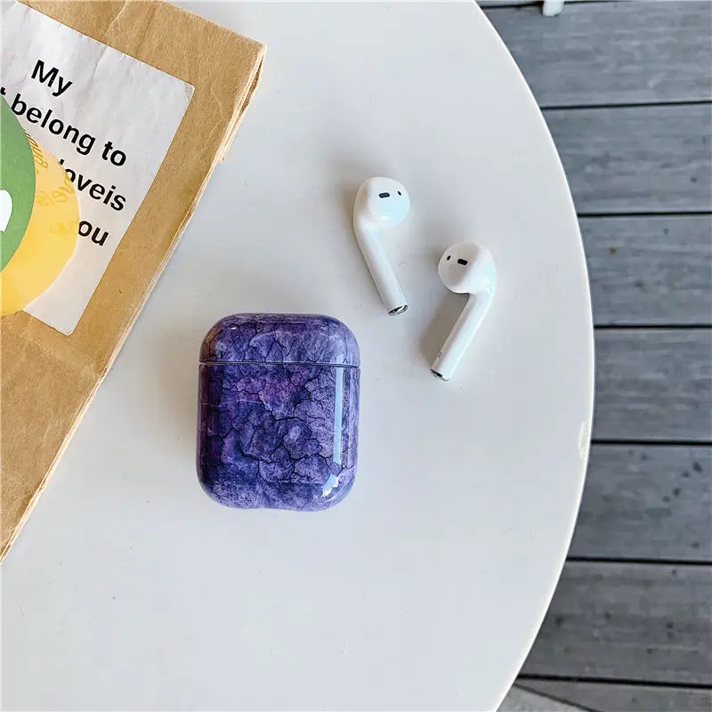 Винтажный чехол с фиолетовым мраморным узором для зарядки AirPods Жесткий Чехол ПК