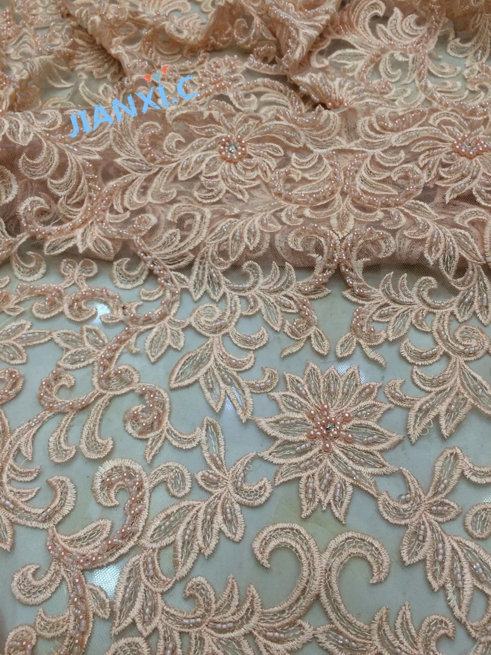 Latest CiCi-120928 French net lace fabric beaded African tulle lace fabric