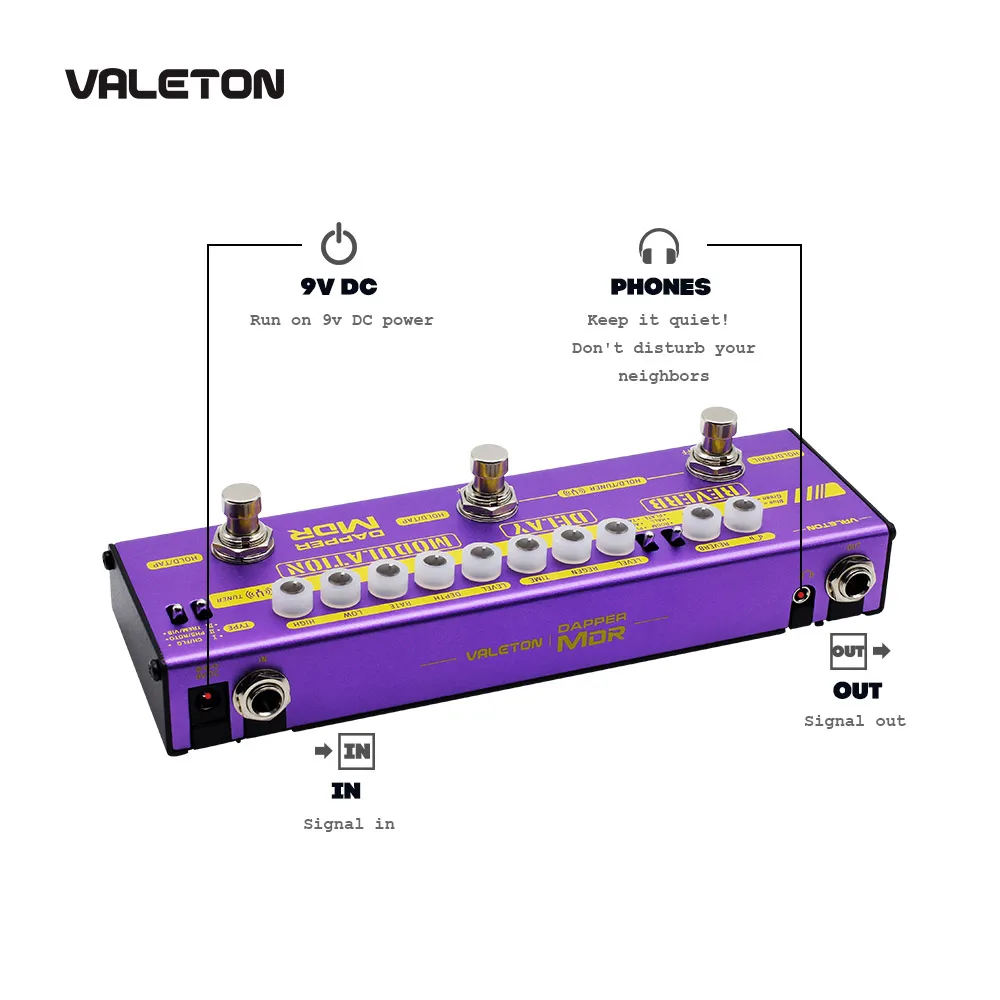 Valeton мульти эффекты гитары педаль Dapper MDR реверберации задержки хора Phaser Vibrato тремоло Flanger цифровой аналоговый ленты задержки