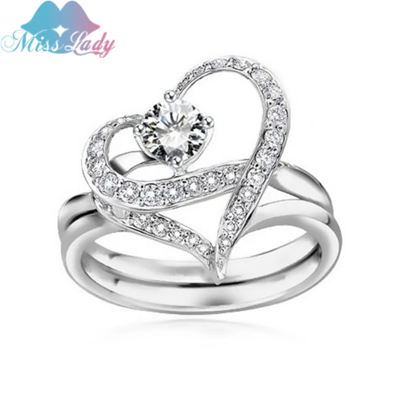 Miss Lady серебряный цвет кристалл дизайн свадьба двойное сердце пара для вечеринки