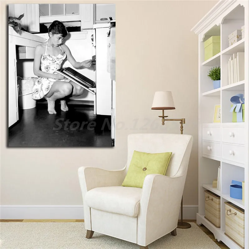 Audreys Хепберн на кухне HD настенные художественные плакаты холсте печать живопись