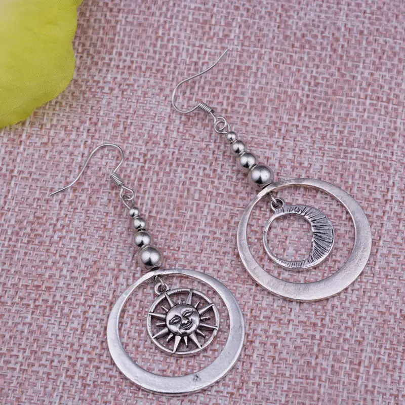 Дешевая распродажа Винтаж Этнические серьги заявление Солнца и Луны падение для