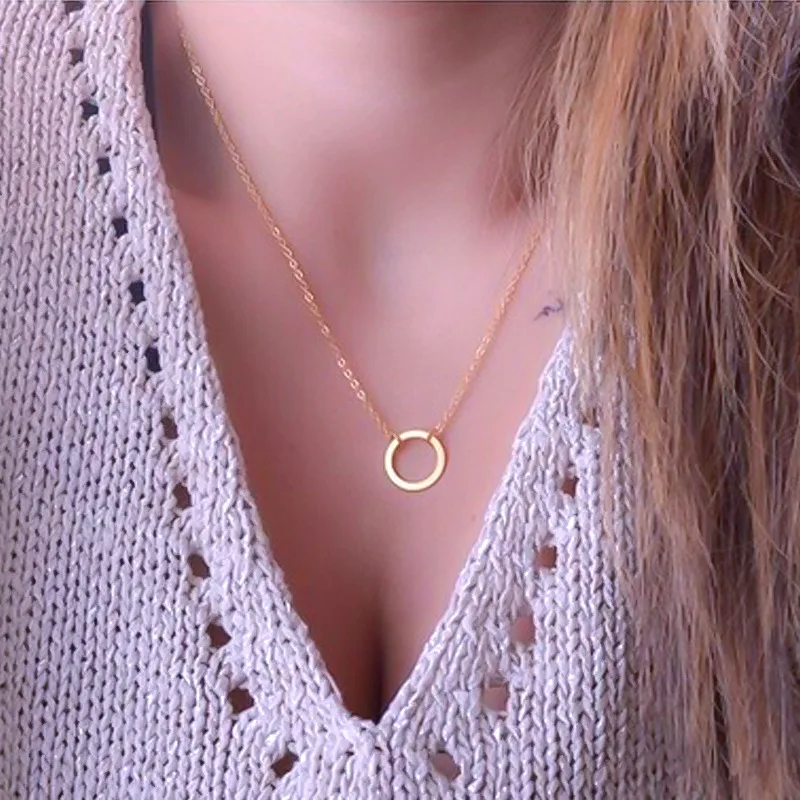 

Simple Round Circle Long Chain Necklace Charms Women Gold Silver Pendant Clavicle Choker Statement Necklace Jewelry