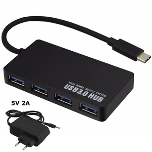 Концентратор USB-C с 4 портами OTG USB 3,0, адаптер питания постоянного тока 5 В для ЕСАвстралииСШАВеликобритании, разветвитель для Macbook, Xiaomi, аксессуары для ноутбуков, 3,0