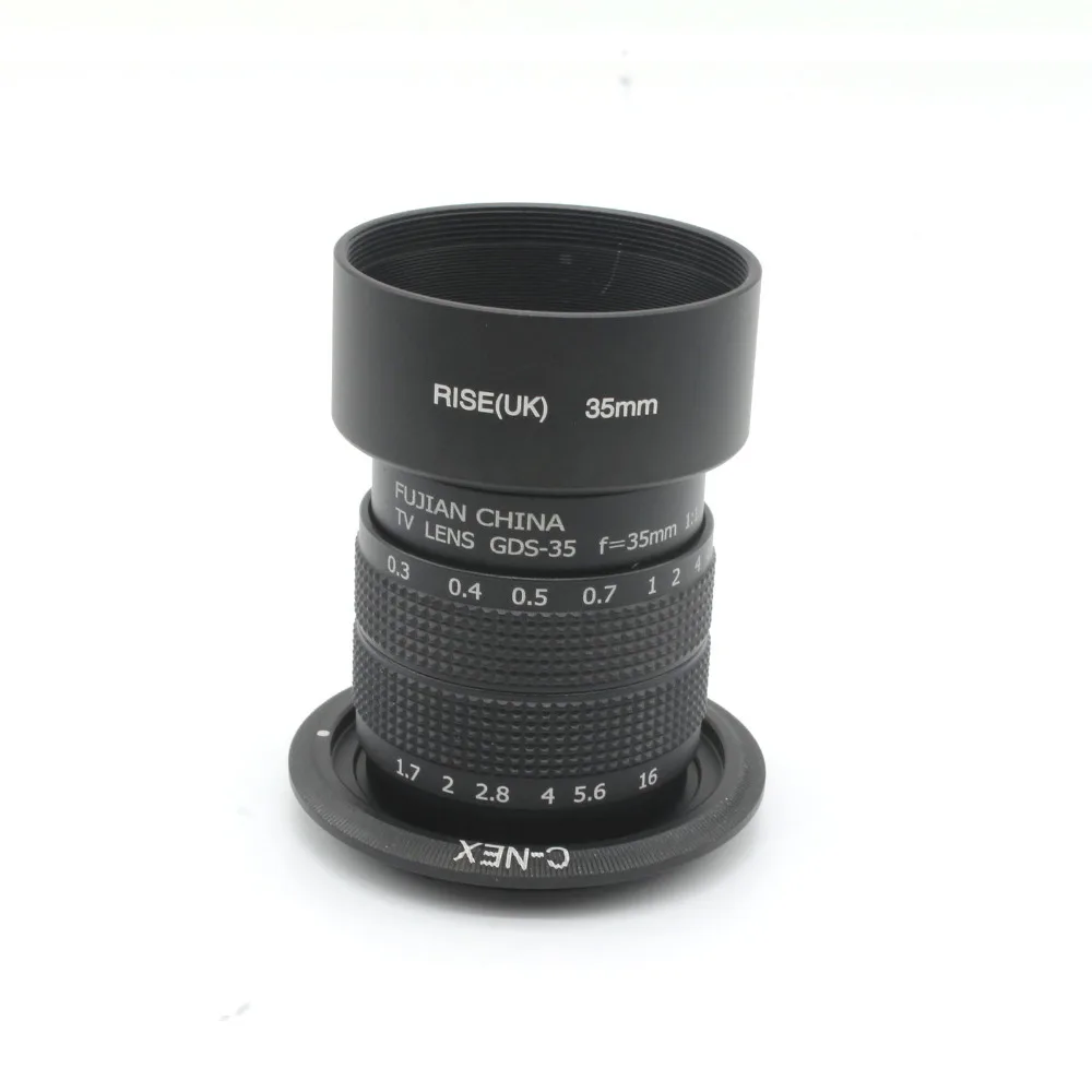 Черный Фуцзянь 35 мм F1.7 CCTV ТВ кино объектив + крепление капот для Sony NEX и номер