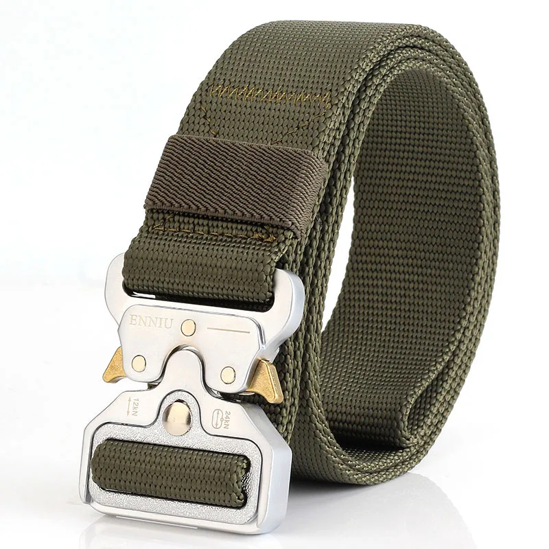 Army Green Belt Модный тактический Мужской ремень, настоящий нейлоновый ремень для джинсов, брюк, холст, армейский Стиль, ремень с металлической пряжкой, дизайнерский поясной ремень, охотничий подарок - Цвет: Army Green Belt