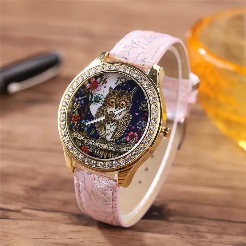 Fashion Top Brand Luxury Diamond Wrist Watches Women Leather Quartz Owl Clock Dress Female Orologi Donna Hot Sale #1 | Наручные часы