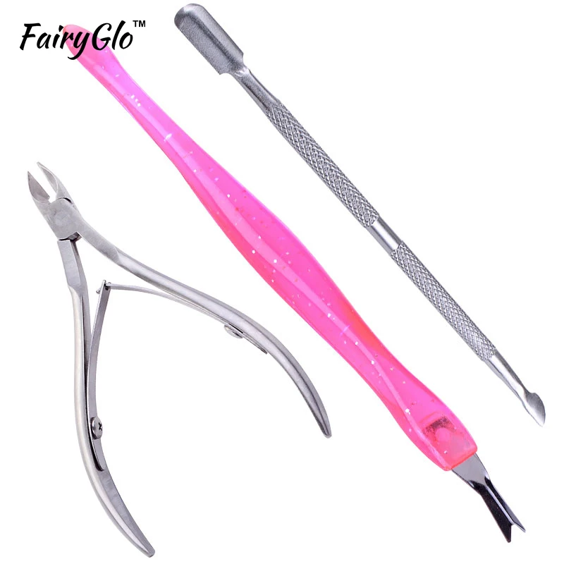 FairyGlo 3pcs/Set Nail Art Tools Manicure Nails DIY Cuitcle Nipper Spoon Puher UV Gel Clean Manicures Clipper Trmmer Kits | Красота и