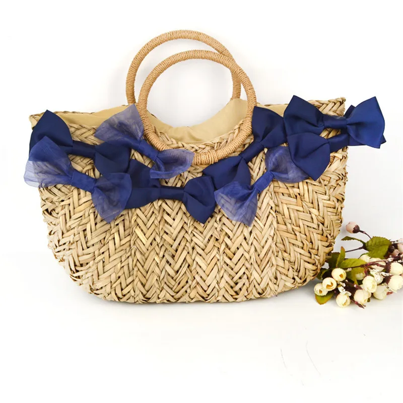 Украшение с бантом новые круглые плетеные сумки ручной работы пляжная сумка для