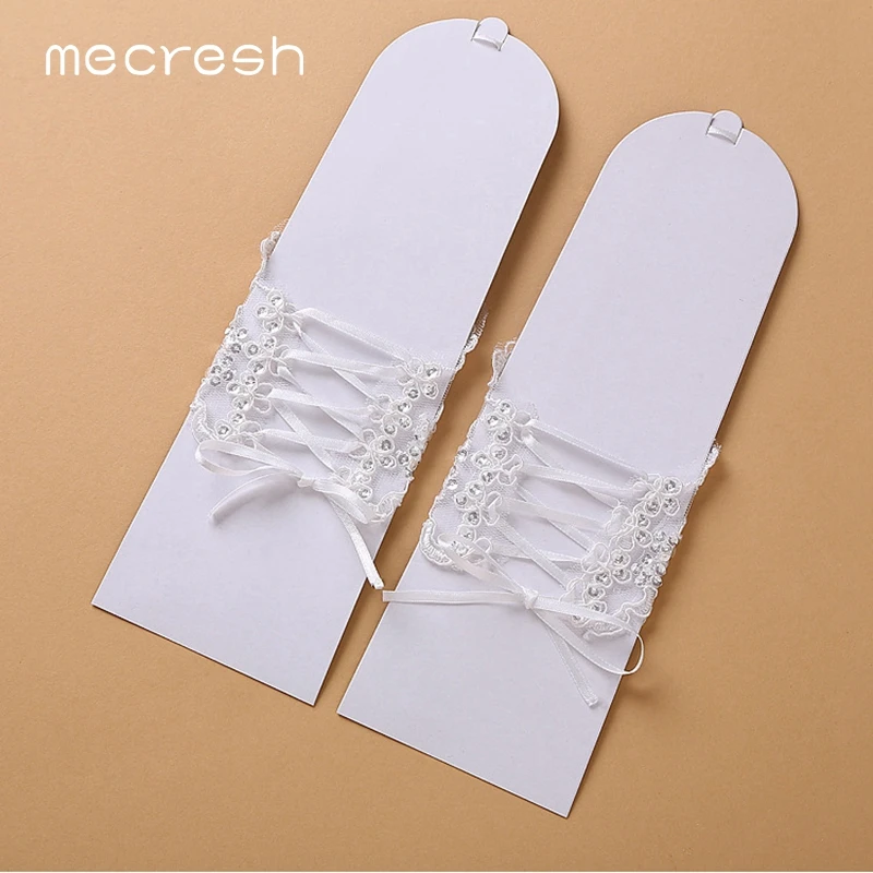 Mecresh, без пальцев, белые/цвета слоновой кости, свадебные перчатки, полиэстер, Аппликации, длина запястья, кружевные перчатки для невесты, свадебные аксессуары ST002