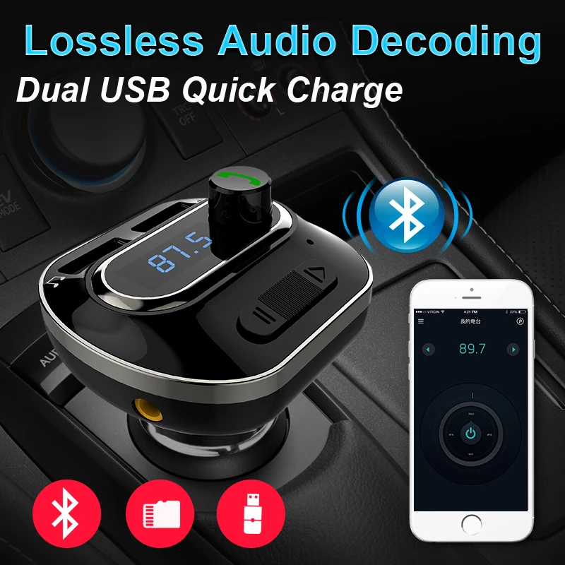  FM Transmitter Modulator Bluetooth-compatible Handsfree Car Kit Support TF/U Disk MP3 Audio Player Dual USB Charger |