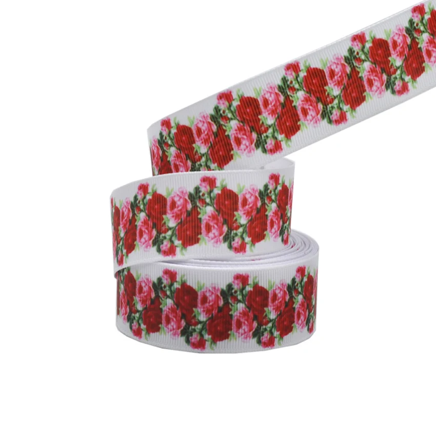 25 мм (5 ярдов/лот) качественные плотные ленты с цветочным принтом атласные для
