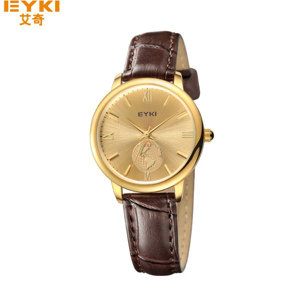 2016 EYKI марка бизнес часы любителей новинка кожа кварцевые мужские золотые
