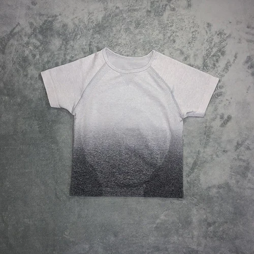gray white shirt Женский спортивный костюм для йоги, Омбре, бесшовные леггинсы+ короткий рукав, короткий топ, 2 предмета, спортивная одежда, летний спортивный комплект, одежда для бега и тренировок - Цвет: gray white shirt