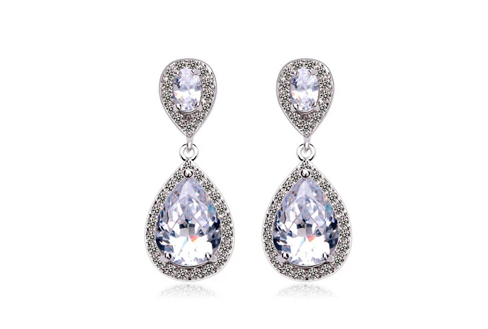 

The White Gold Color Elegant Water Drop Shape AAA Cubic Zirconia Stone Wedding Drop Earring For Women