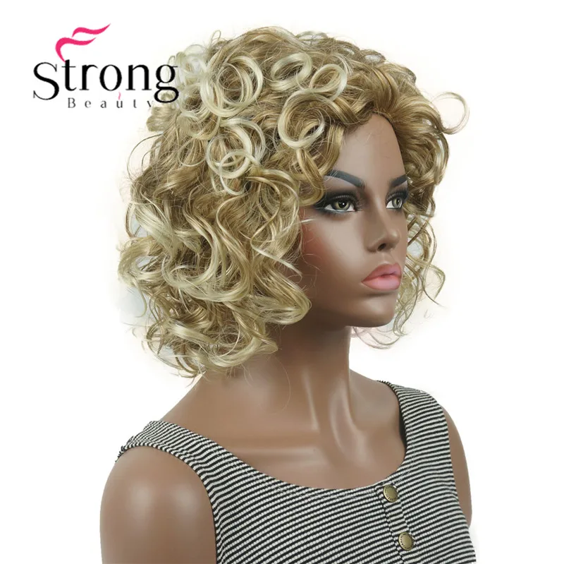 27T613 blonde mix StrongBeauty короткие супер каштановые с завитками корень с белым золотым наконечником кудрявые короткие синтетические волосы женский парик - Цвет: 27T613 blonde mix