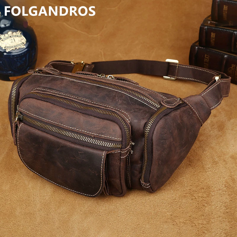 Сумка поясная мужская из натуральной кожи в стиле милитари|leather waist bag|waist bag menbrand |