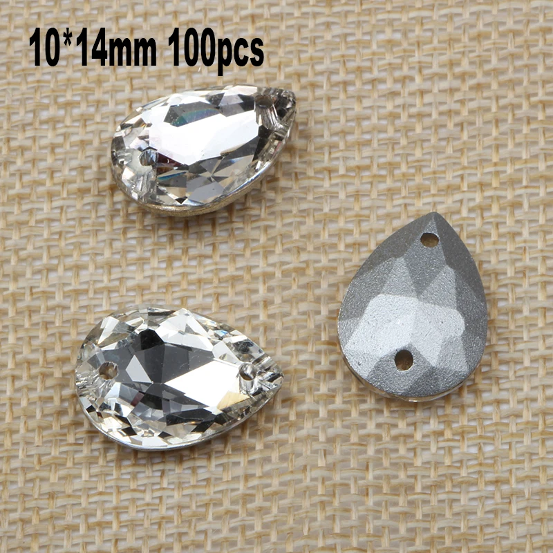 ( 100 шт./лот ) 10 * 14 мм Pointback слеза кристально чистый пришить горный хрусталь 2