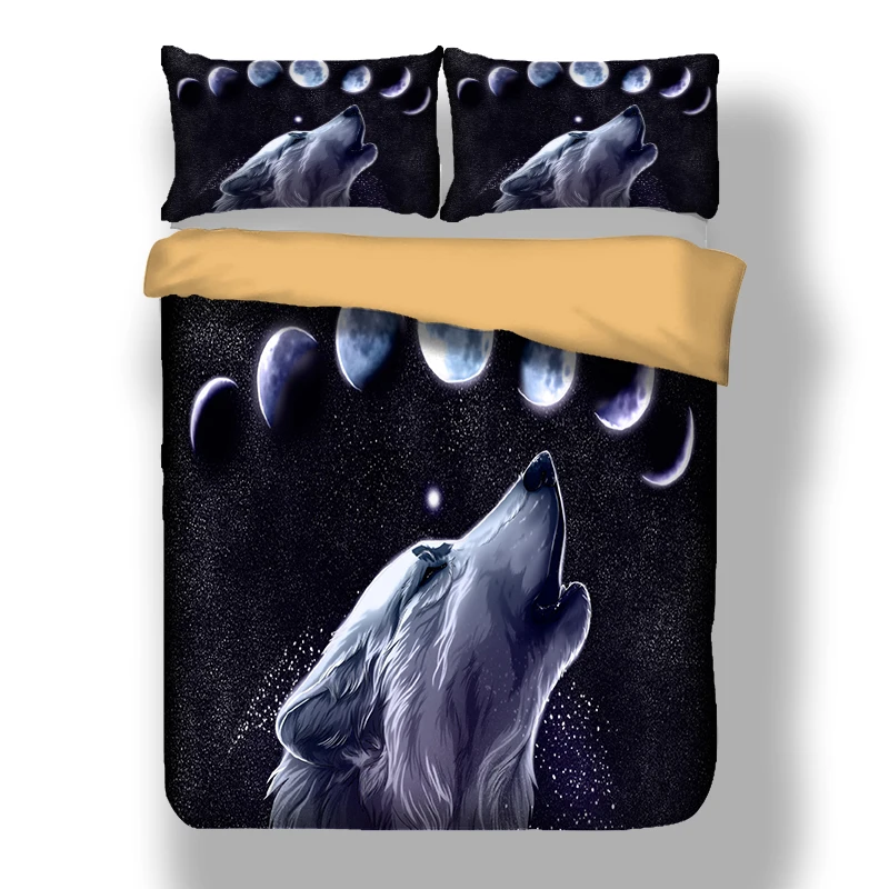 Dropshipping 3d wolf night moon Bedding set polyester Duvet Cover Bed Set Single Twin queen king size home textile