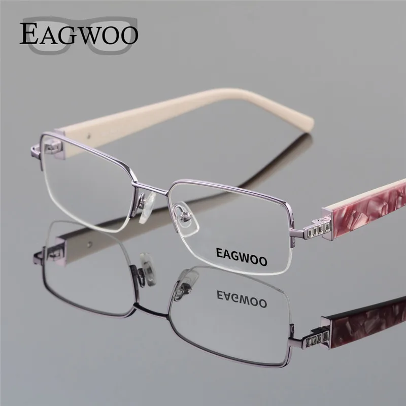 EAGWOO, женские элегантные очки с кристаллами, полуоправа, оптическая оправа, новинка, очки по рецепту, простые очки для глаз, весенние дужки D8061