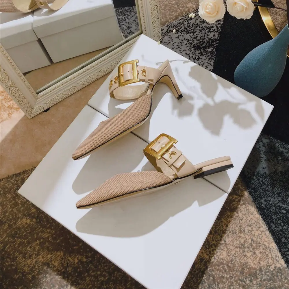 Beige I 6.5cm Женские туфли-лодочки из натуральной кожи на тонком каблуке Дамская обувь с острым носком новые модные пикантные кружевные сандалии Большие размеры 34-43 - Цвет: Beige I 6.5cm