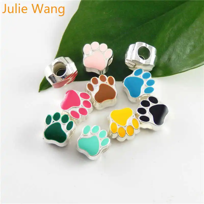 Julie Wang 40PCS Mix 10 Colors Enamel Pet Dog Cat Paw Footprint Beads Alloy Spacer Beads Necklace Bracelet Jewelry Making