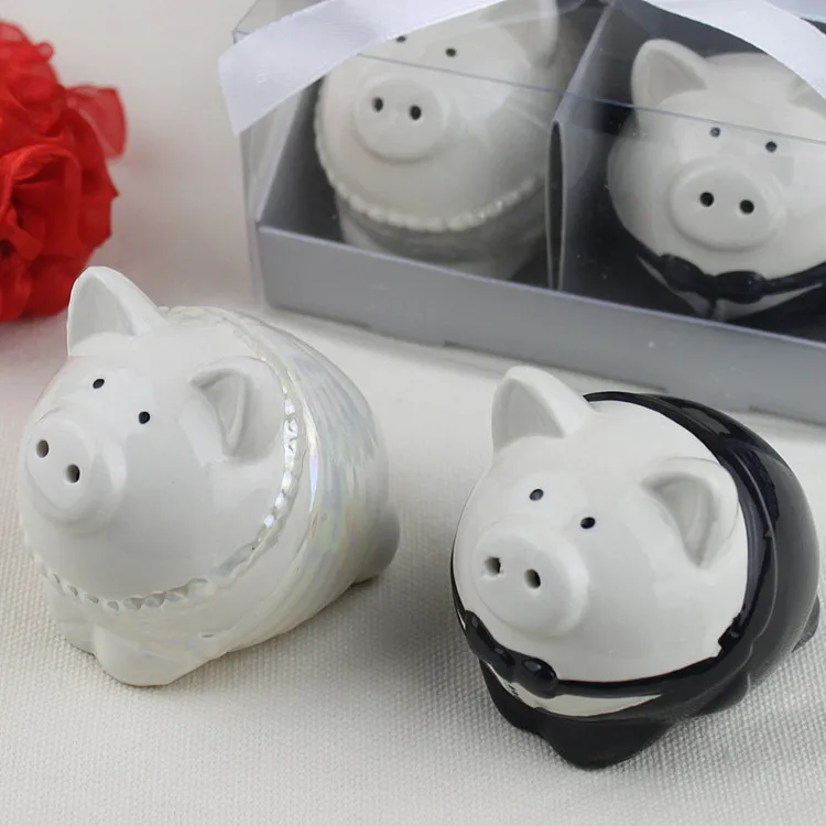 Черный и белого цвета свинья невеста жених соль перец шейкеры 50 компл./лот