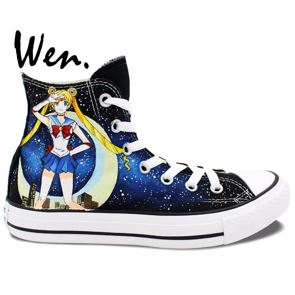 

Wen Hand Painted Women's Shoes Design Custom Black High Top Man Woman's Canvas Sneakers for Christmas Gifts