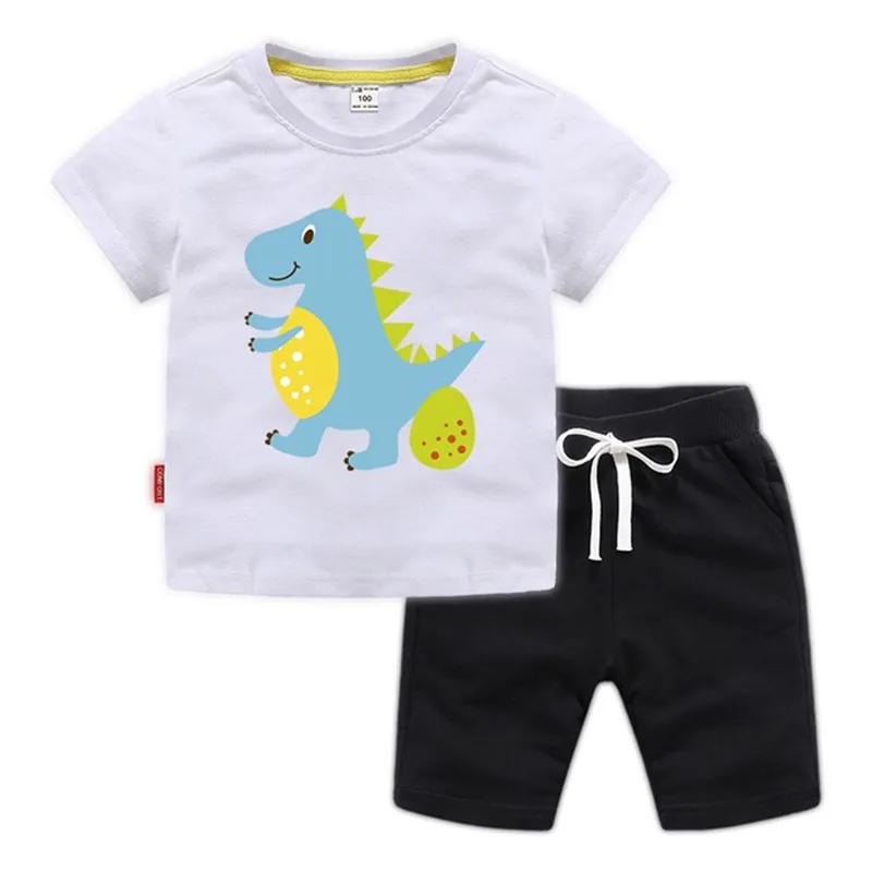 Moggi Cat Enjoy Kids Clothes Active Boys Sets Summer Short Sleeve Shirts+Shorts Pants Dinosaur 2 pieces Clothing Children 2019 | Детская