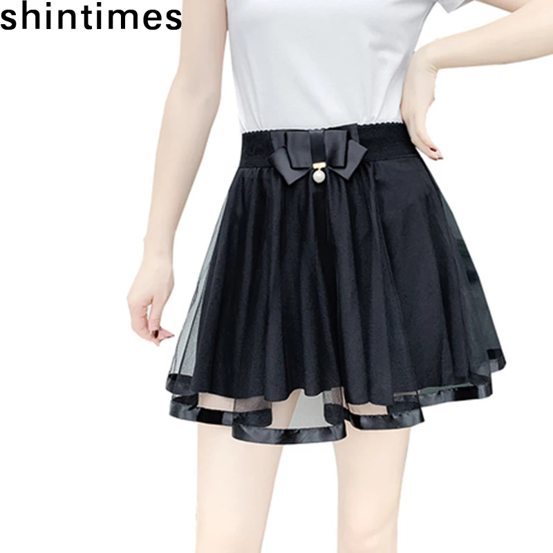 Shintimes/весна осень Faldas Mujer Moda 2019 корейская мода Тюлевая юбка Женская эластичная с