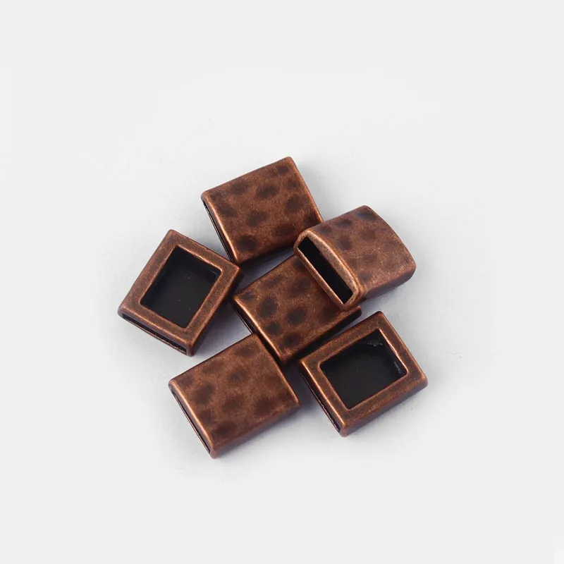 

10pcs Antique Copper Hammered Sliders for use with 5mm - 10mm Flat Leather Cord Jewelry Accessories