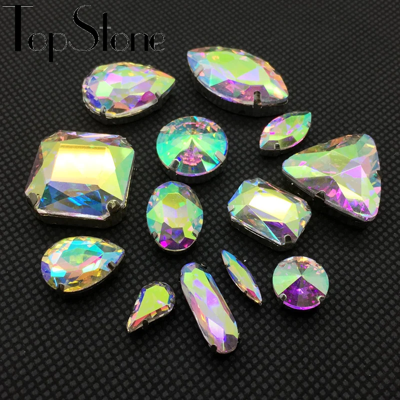 Все формы размеров цветные кристаллы пришить на Стразы Стеклярус для шитья камня