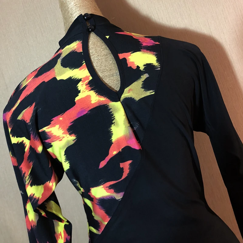 Latin Dance Dress Flame Color Small High Collar Adult Female Long Sleeve Dresses Ballroom Samba Practice Clothes DL3205 | Тематическая