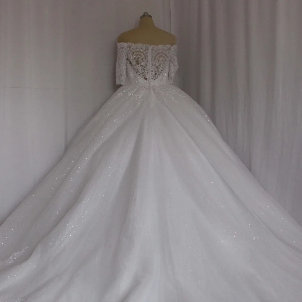 Винтаж Vestidos De Novias милое расшитое бисером кружево Половина рукава Bling бальное