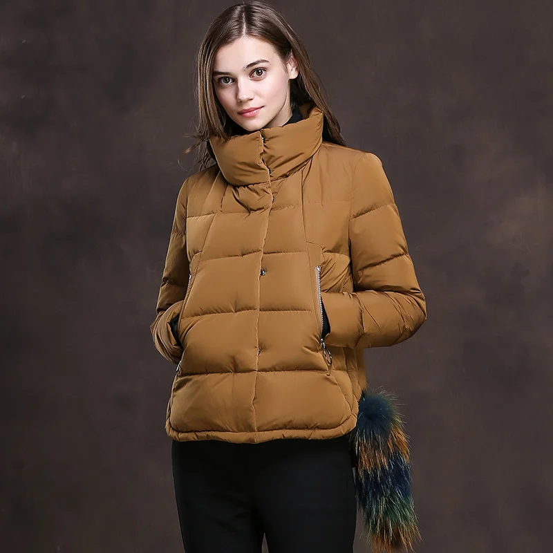 

Loose fit stand collar white duck down coats outerwear women short design 2018 style duck down jackets for autumn winter