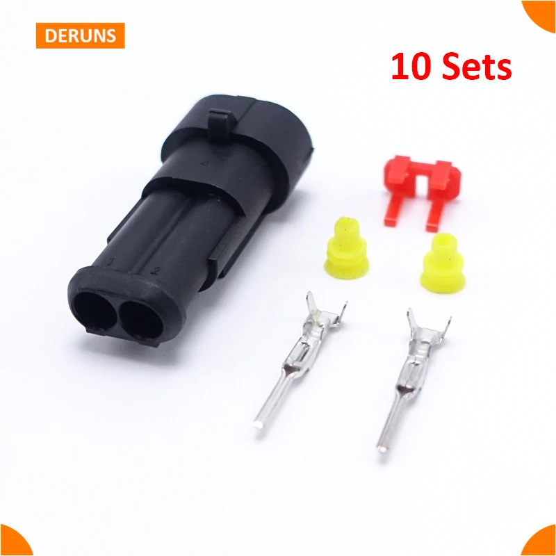 

10 Sets Male Sealed 2 Pin/way Auto Connector Amp 282104-1 Waterproof