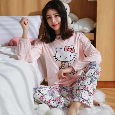 Hello kitty Пижамный комплект для женщин милая Домашняя одежда костюм пуловер с