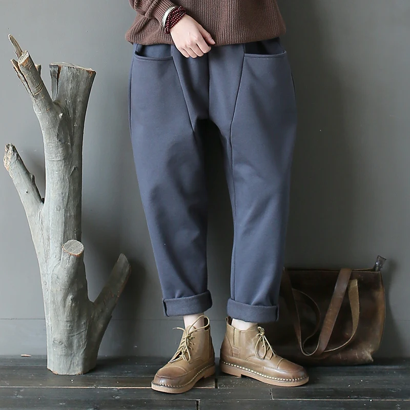 

Winter Loose Fleece Causal Women's Harem Pants Cotton Full Length Trousers Women 2018 Fashion Patchwork Streetwear Cargo Pants