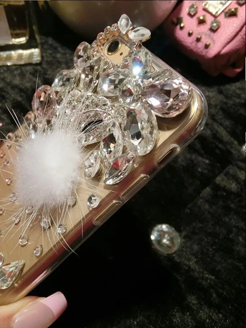 Роскошный Блестящий Мягкий чехол со стразами и лисьим мехом для телефона iPhone 11 12