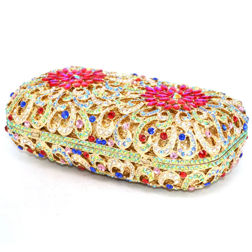 Женский клатч с кристаллами розово красная вечерняя Банкетная сумка плоская